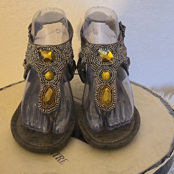 Embellished Women's Sandals with Gold Accents - Picture 2 of 10